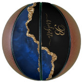 モノグラムネイビーブラックアゲートゲード金ゴールドグリッターガールズ バスケットボール (縦)