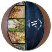 モノグラムネイビーブルーウッド5フォトコラージュバスケットボール バスケットボール (縦)