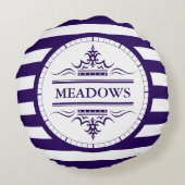 モノグラムネイビーブルーエレガント航海の装飾用クッション ラウンドクッション (裏面)