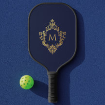 モノグラムネイビーブルーエレガント金ゴールドフェイクヴィンテージクレスト