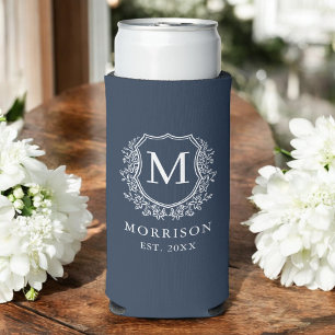 モノグラムネイビーブルークレストボタニッ結婚クス スリム缶クーラー