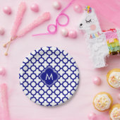 モノグラムネイビーブルークローバーパターン ペーパープレート (パーティー)