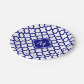 モノグラムネイビーブルークローバーパターン ペーパープレート (アングル)