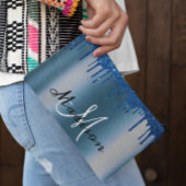 モノグラムネイビーブルーグリッタールックドリップガーリー アクセサリーポーチ