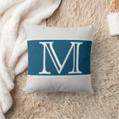 モノグラムネイビーブルーグレーストライプホワイト無地のカラー クッション (ブランケット)