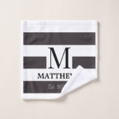 モノグラムネイビーブルーストライプビーチハウス バスタオルセット (ウォッシュタオル)