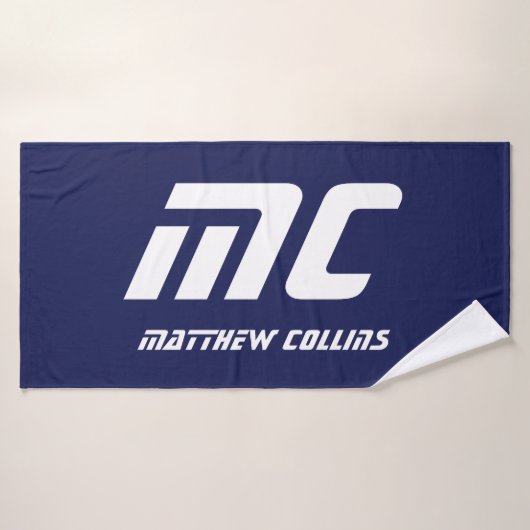 モノグラムネイビーブルースポーツシンプルイニシャル バスタオルセット (バスタオル)