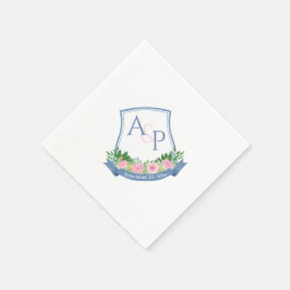 モノグラムネイビーブルーピンクローズ結婚ズクレスト スタンダードカクテルナプキン