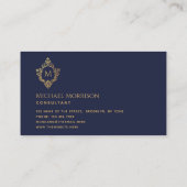 モノグラムネイビーブルーフェイク金ゴールドクレストヴィンテージ 名刺 (裏面)