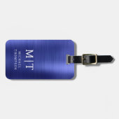 モノグラムネイビーブルーブラシ付きメタリックエレガント ラゲッジタグ (正面横)