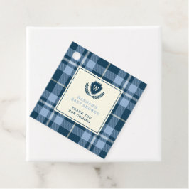 モノグラムネイビーブループレイド男の赤ちゃんシャワーサンキュー フェイバータグ