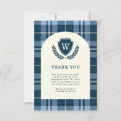 モノグラムネイビーブルーベビーシャワーサンキューカード サンキューカード (正面)