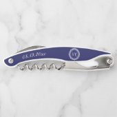 モノグラムネイビーブルーホワイト花婿介添人結婚ズ ソムリエナイフ (裏面)