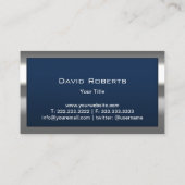 モノグラムネイビーブルーモダンメタルフレームプロフェッショナル 名刺 (裏面)