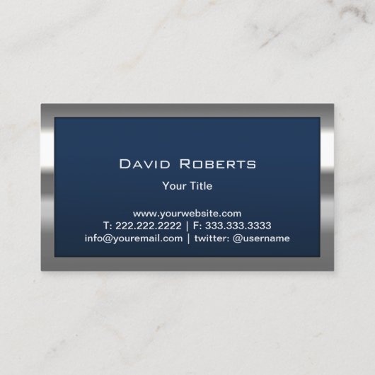 モノグラムネイビーブルーモダンメタルフレームプロフェッショナル 名刺 (裏面)