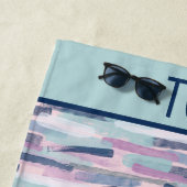 モノグラムネイビーブルーライトブルーパープルホワイト抽象芸術 ビーチタオル (インサイチュ)