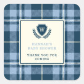 モノグラムネイビーブルー男の赤ちゃんシャワーサンキュー スクエアシール (正面)
