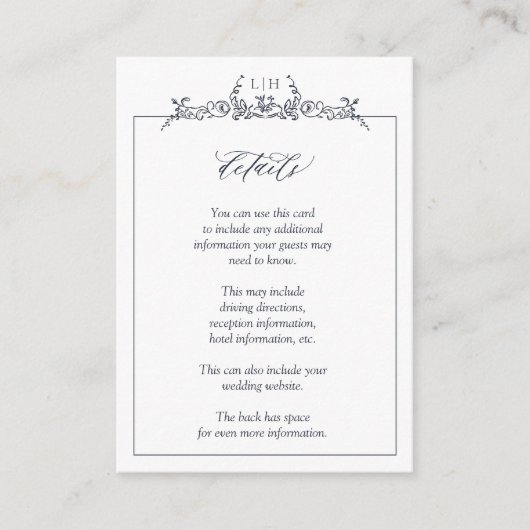 モノグラムネイビーブルー縁どフローラ結婚ズ詳細 エンクロージャーカード (正面)