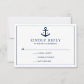 モノグラムネイビーブルー航海のいかり結婚ズ 出欠カード (正面)