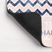 モノグラムネイビーブルー赤面ピンク名 マウスパッド (コーナー)