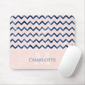 モノグラムネイビーブルー赤面ピンク名 マウスパッド (マウス)