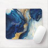 モノグラムネイビーブルー金ゴールドアガテマーブルウォーター色 マウスパッド (マウス)