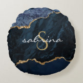 モノグラムネイビーブルー金ゴールドアゲートゲード ラウンドクッション (正面)