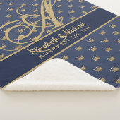 モノグラムネイビーブルー金ゴールドクラウンキングクイーンニューリュウィズ シェルパブランケット (3/4)