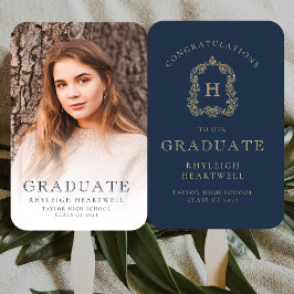 モノグラムネイビーブルー金ゴールド写真卒業 ハンドファン