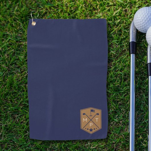 モノグラムネイビーブルー金ゴールド名パーソナライズされた ゴルフタオル