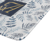 モノグラムネイビーブルー金ゴールド植物性葉シダ カッティングボード (角)