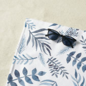 モノグラムネイビーブルー金ゴールド植物性葉シダ ビーチタオル (インサイチュ)