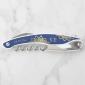 モノグラムネイビーブルー金ゴールド花婿介添人結婚ズ ソムリエナイフ (裏面)