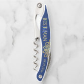 モノグラムネイビーブルー金ゴールド花婿介添人結婚ズ ソムリエナイフ (正面)