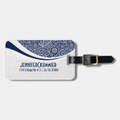 モノグラムネイビーブルー&ホワイトヴィンテージペイズリー ラゲッジタグ (正面横)
