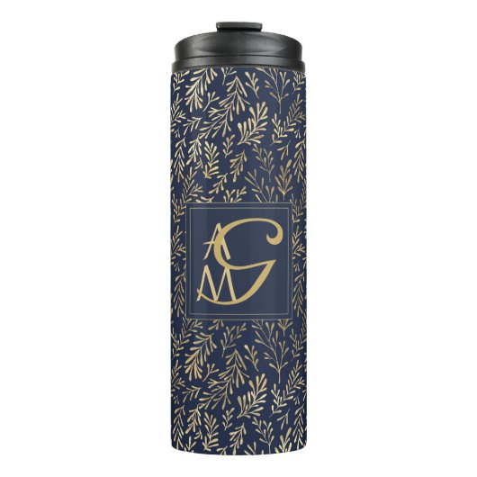 モノグラムネイビー金ゴールドリーフニューリウェズホームデコールギフト タンブラー (正面)