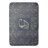 モノグラムネイビー金ゴールドリーフニューリウェズホームデコールギフト バスマット (正面縦)