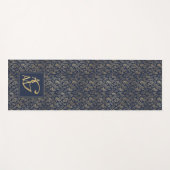 モノグラムネイビー金ゴールドリーフニューリウェズホームデコールギフト ヨガマット (正面(横))