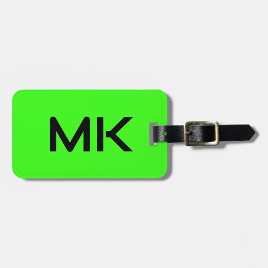モノグラムネオングリーンイニシャル名ギフトお願い ラゲッジタグ (正面横)