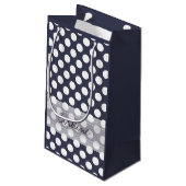 モノグラムネービーブルーホワイトトレンディー水玉模様パターン スモールペーパーバッグ (裏面アングル)