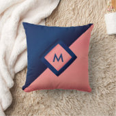 モノグラムネービーブルー&コーラル クッション (ブランケット)