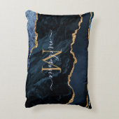 モノグラムネームアガテネイビーブルー金ゴールド宝石マーブル アクセントクッション (裏面(縦))