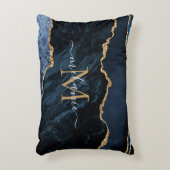 モノグラムネームアガテネイビーブルー金ゴールド宝石マーブル アクセントクッション (正面(垂直))