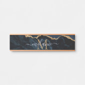 モノグラムネームアガテネイビーブルー金ゴールド宝石マーブル サインプレート (正面)