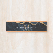 モノグラムネームアガテネイビーブルー金ゴールド宝石マーブル サインプレート (正面)