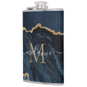 モノグラムネームアガテネイビーブルー金ゴールド宝石マーブル フラスク (左)