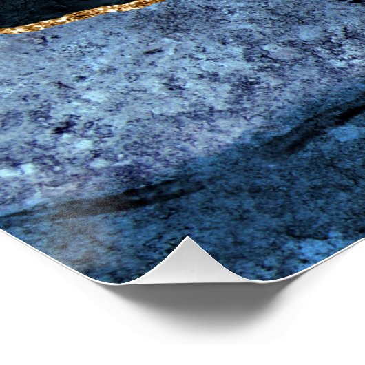 モノグラムネームアガテネイビーブルー金ゴールド宝石マーブル ポスター (コーナー)