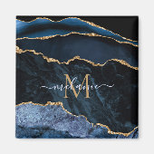 モノグラムネームアガテネイビーブルー金ゴールド宝石マーブル マグネット (正面)