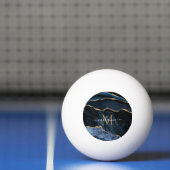 モノグラムネームアガテネイビーブルー金ゴールド宝石マーブル 卓球ボール (ネット)