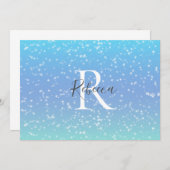 モノグラムネームイニシャルブルーグリーンスパークルガーリー サンキューカード (正面/裏面)